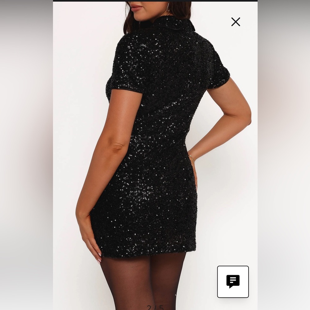 NWT Petal & Pup McKenzie Sequin Black Button Up Collar Mini Dress XS - Picture 3 of 16